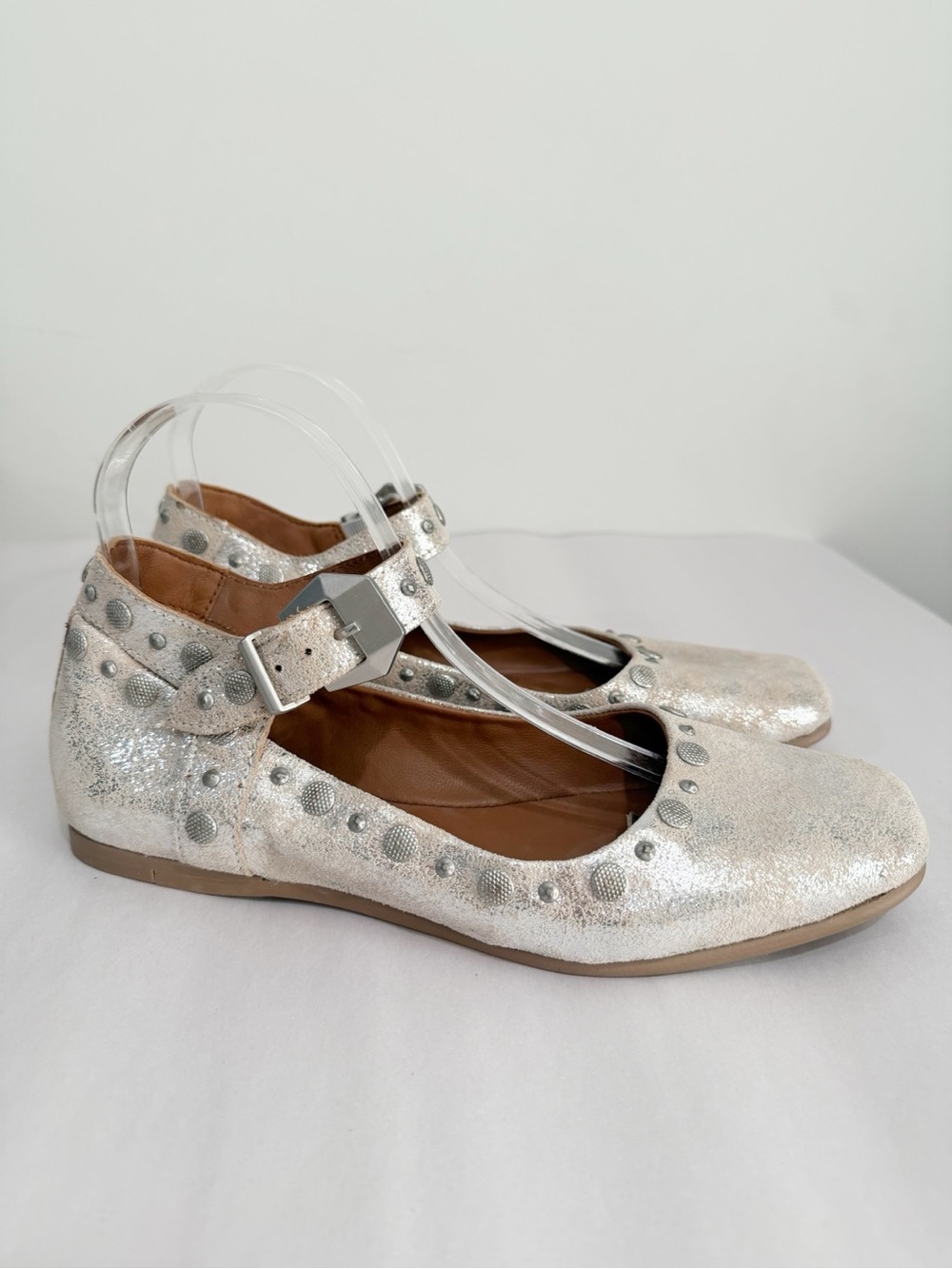 FREE PEOPLE Mystic Mary Jane Flats Champagne Studded Festival Size 38 - Picture 5 of 14